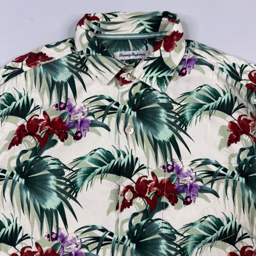 Tommy Bahama‎ Silk Shirt Mens Medium Tropical Palm Leaf Short Sleeve